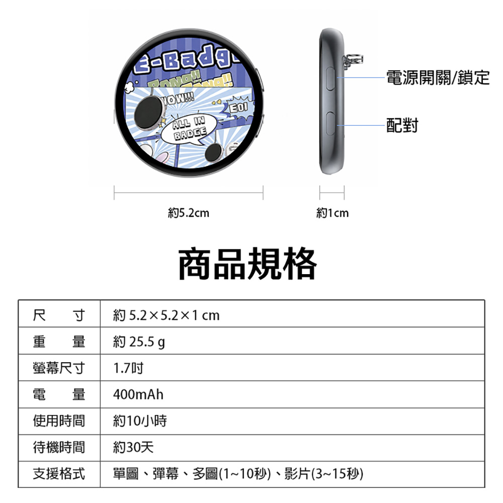 GK-E01 AI吧唧迷你顯示屏(動態胸章 動漫追星 粉絲應援 1.7吋螢幕 同聲傳譯 ChatGpt DeepSeek 豆包)